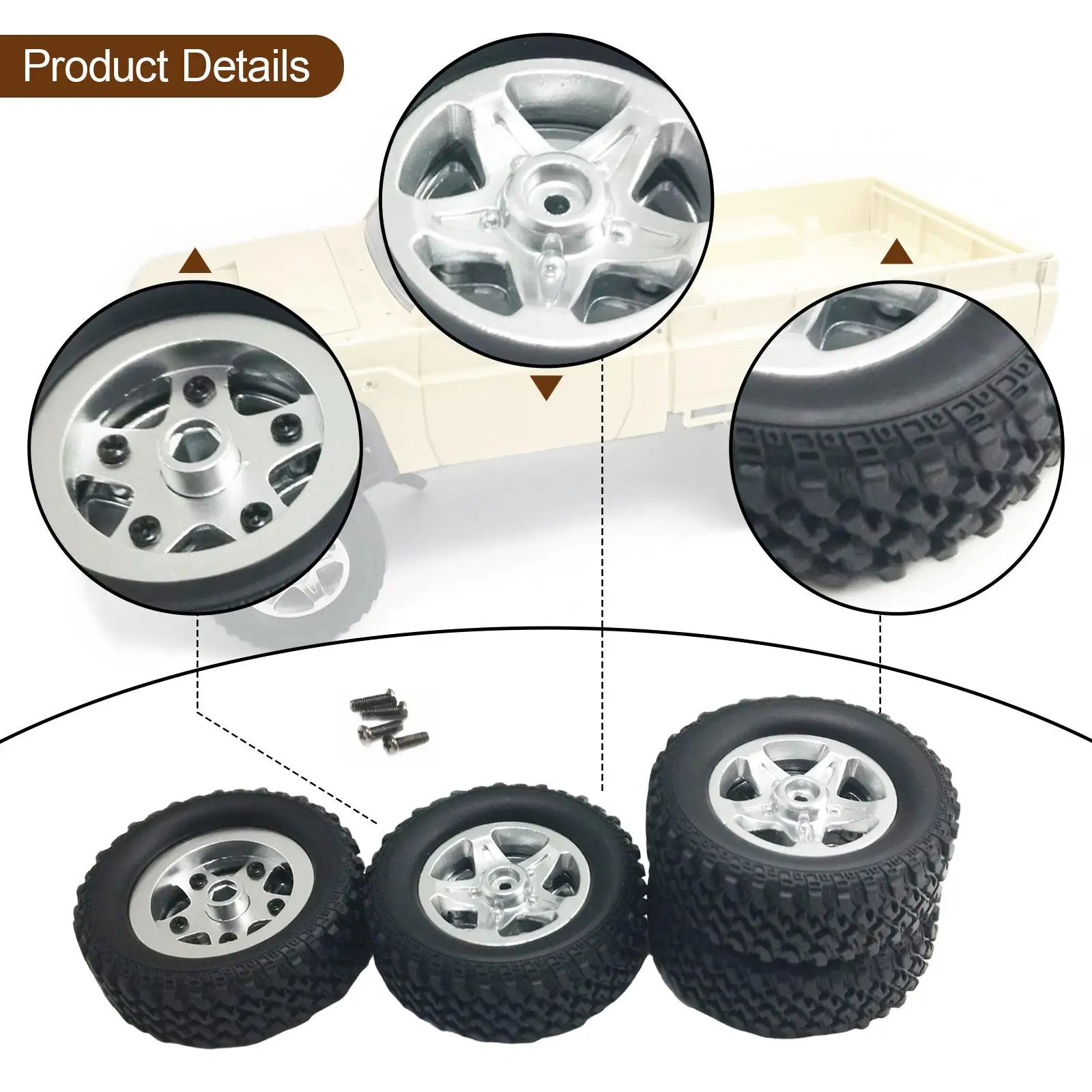 

4 Pieces RC Wheels and Tires Tires and Rims Rubber with Screws Crawler Car Tire