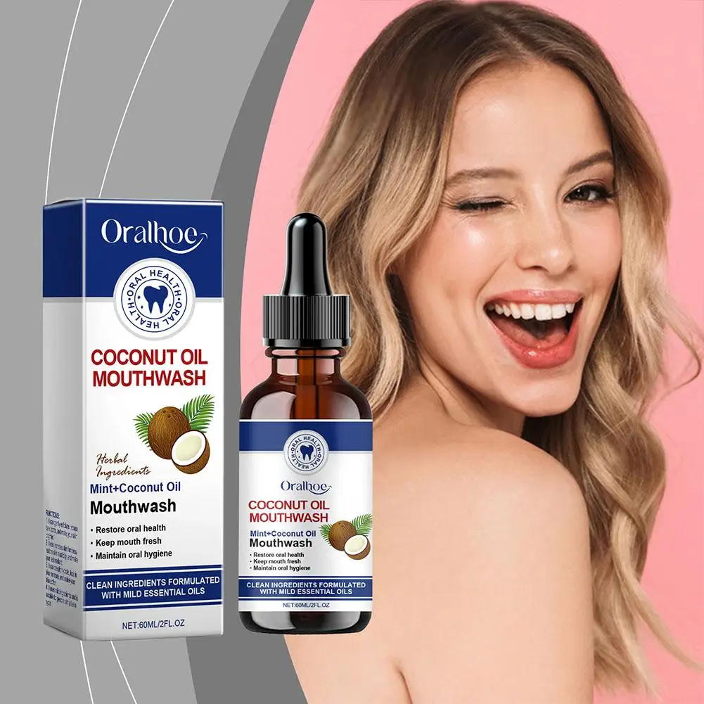 

60ML Coconut Mint Oil Oral Fresh Mouthwash Bad Breath Cleaning Tooth Oral Tooth Fresh Health Care Remover Liquid Stain A2L0