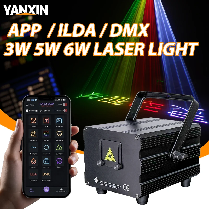 6W RGB Animation Laser Light Projector ILDA DMX 3D Scanner DJ Stage Wedding Bar Disco Club Party IOS Android Bluetooth Control