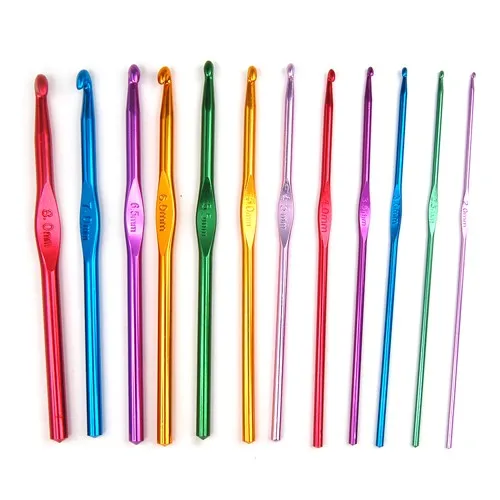 12 Multi Coloured Aluminium Crochet Needles Hooks 2mm-8mm Set Knitting Stitches