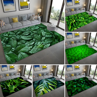 Green Leaf Pattern Carpet for Home Living Room Decoration Sofa Area Anti Slip Rug Washable Bedroom Bathroom Polyester Floor Mat