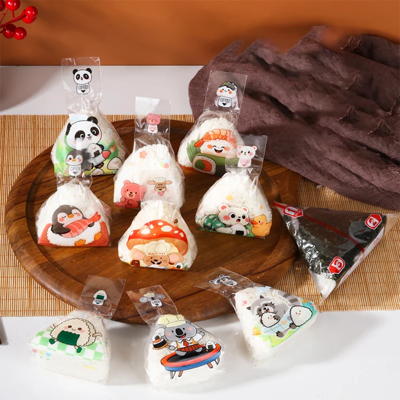 100 Uds. Bolsas de bolas de arroz triangulares de dibujos animados lindos-bolsas de embalaje de molde de sushi de algas marinas | Accesorios para sushi Bento
