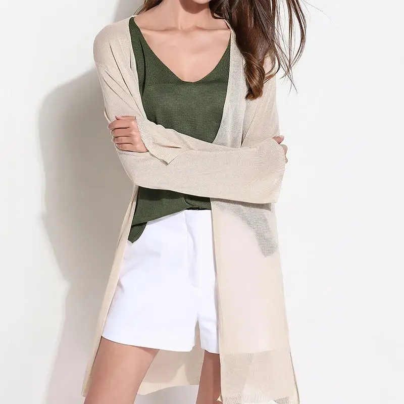 เสื้อคลุมคาร์ดิแกนไหมพรมถักทรงหลวม สีพื้น รุ่นใหม่ สไตล์สบายๆ สำหรับผู้หญิง นำเข้าจากต่างประเทศ