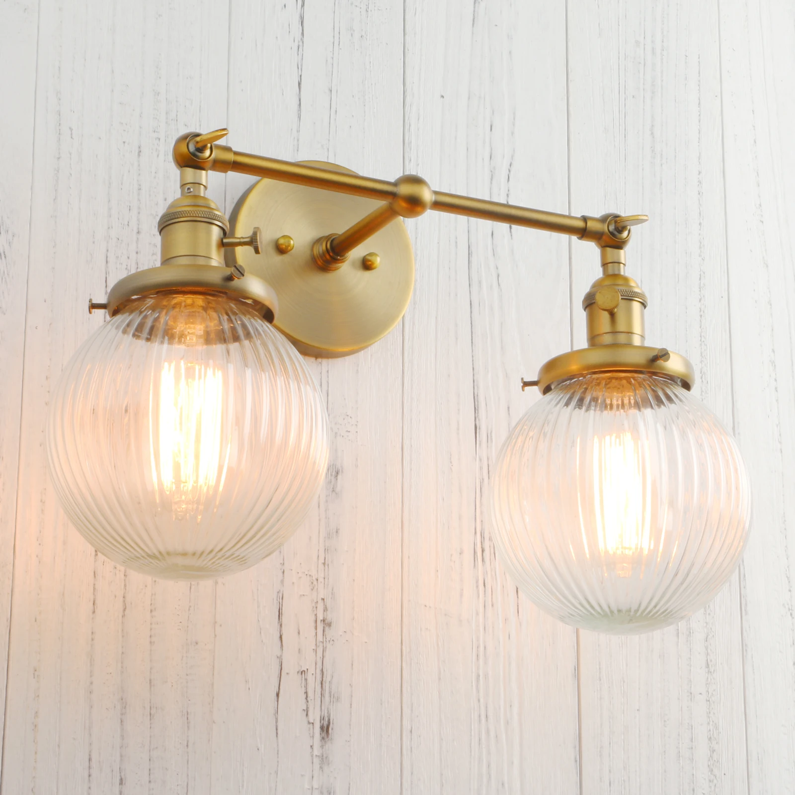 Phansthy Vintage with Globe Glass Shade 2 Lights Wall Sconces Double Head Wall Lights with Switch Retro Style Rustic Wall Lamps