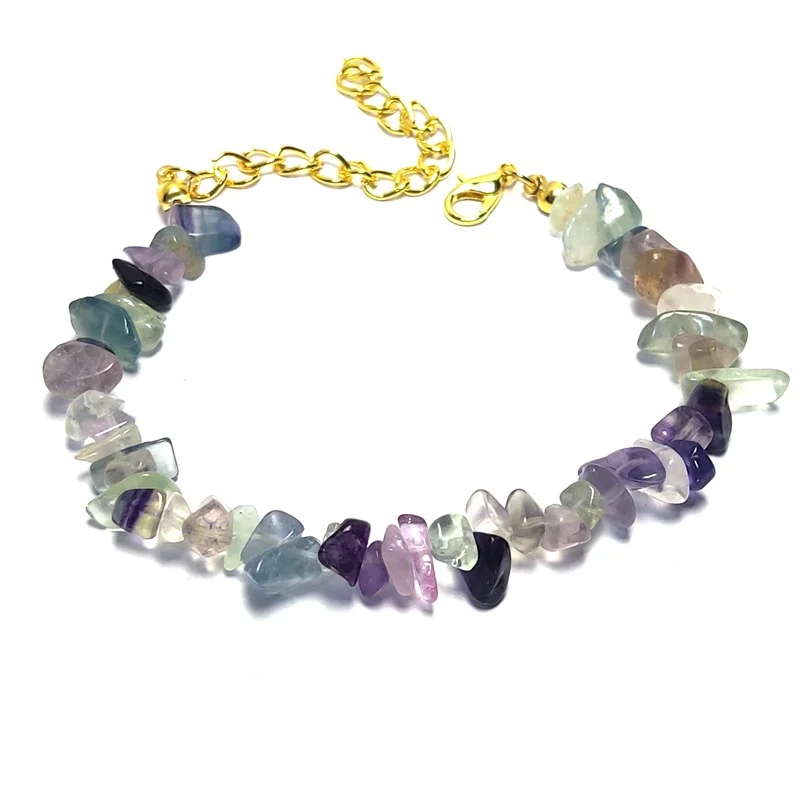 

12pc Natural Stone Fluorite Quartz Bracelet Irregular Amethysts Agates Crystal Stretch Chip Beads Bangles Wristband for Women