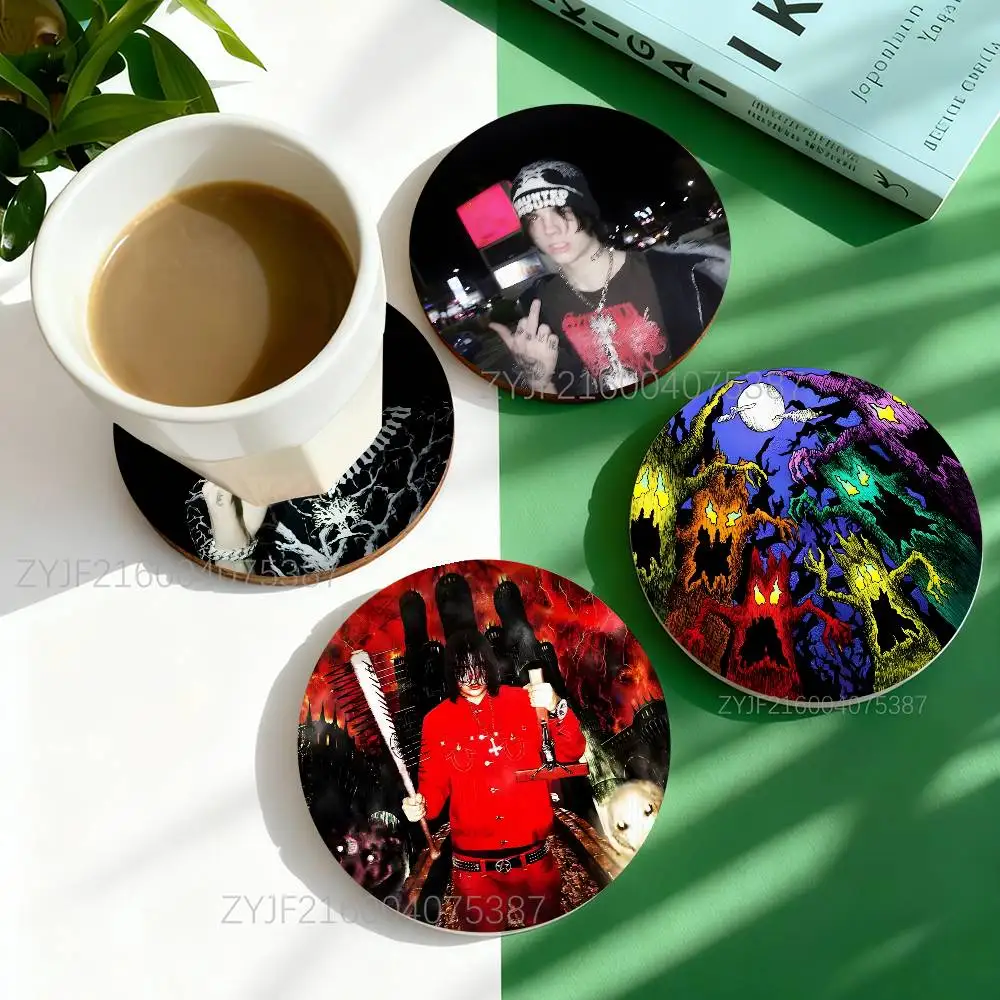 

H-Haunted Mound Sematary Pattern Art Coasters Round Wooden Heat Resistant Non-Slip Home Decor Gift Multifunctional