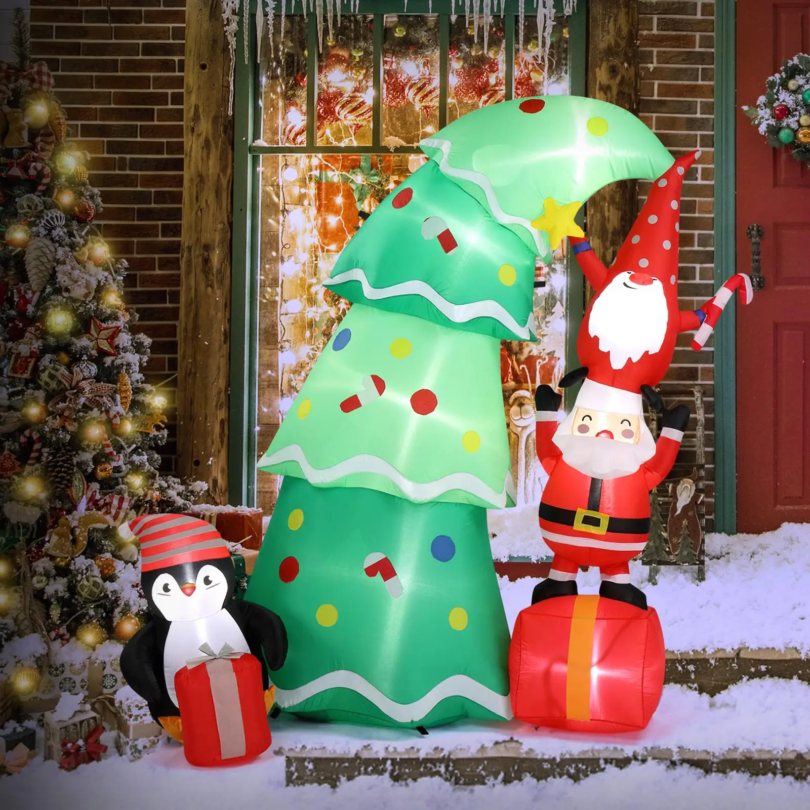 

6 FT Inflatable Christmas Decoration with Elf & Santa - Lighted Blow Up Yard Decor for holiday Party & Garden