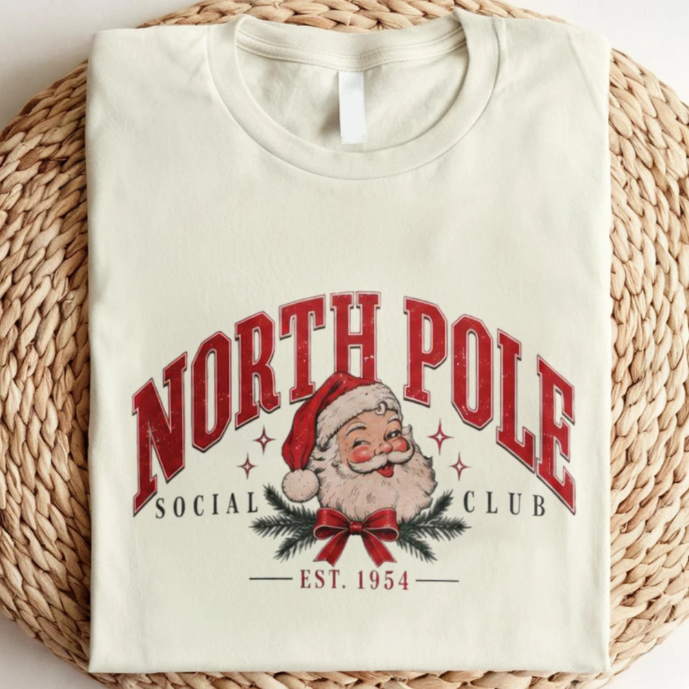 North Pole Social Club Tshirt Vintage Santa Christmas Cotton Shirt Retro Christmas Streetwear North Pole Shirt Holiday Vibes Tee