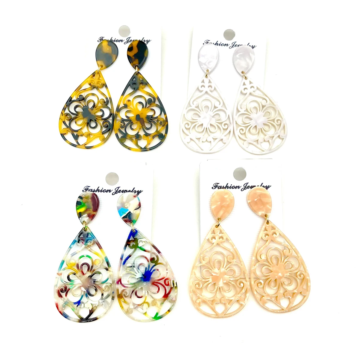 ต่างหูแฟชั่นและคลาสสิกสำหรับผู้หญิง1คู่ทำจากวัสดุกรดอะซิเตทต่างหูแบบกลวงมี8สีให้เลือก