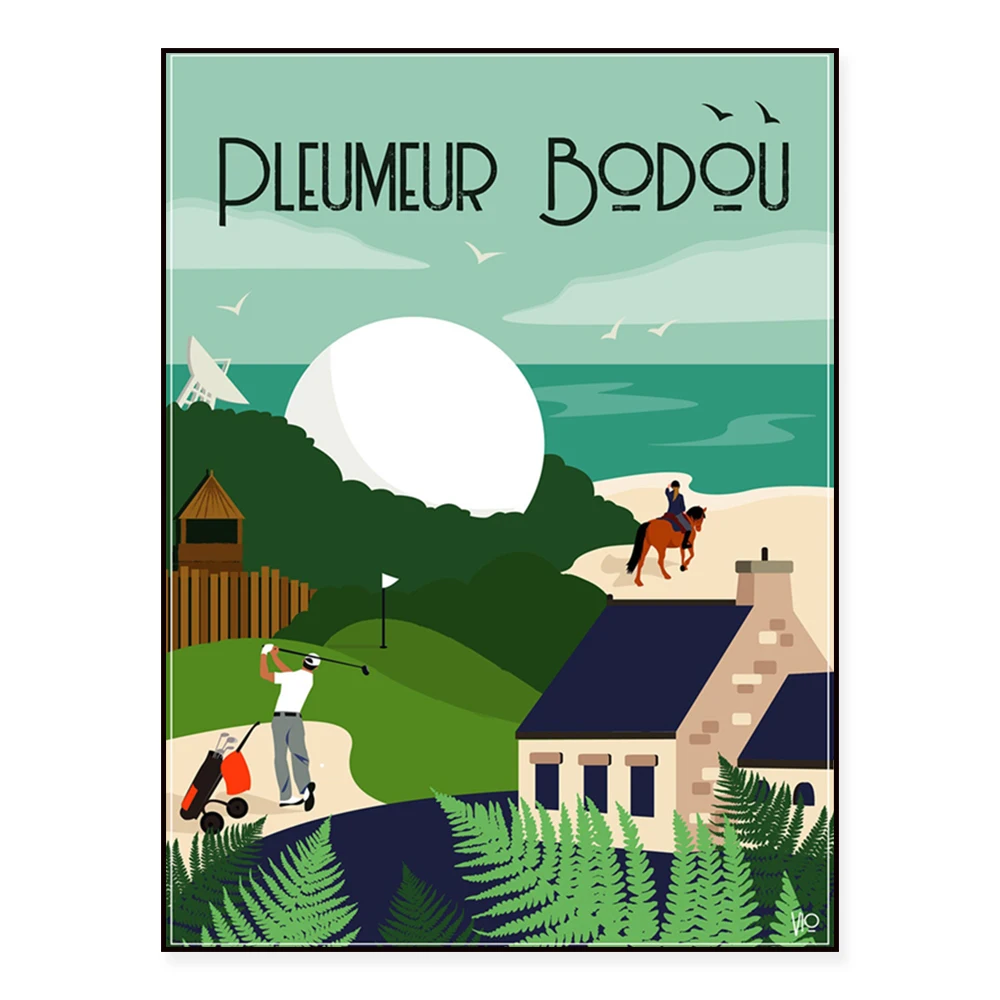 Travel posters, Grand Island, White Harbor, Plemobodou printing, Perros Guirec Brittany travel posters, granite coast wall art d