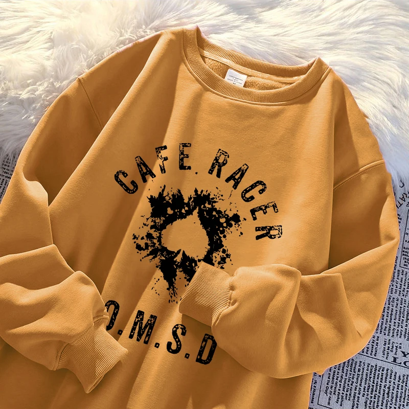 

Cafe Racer Print Wos Sweatshirt Casual Loose Pullover Harajuku Fleece Sudaderas Fashion Crewneck Sportswear Unisex