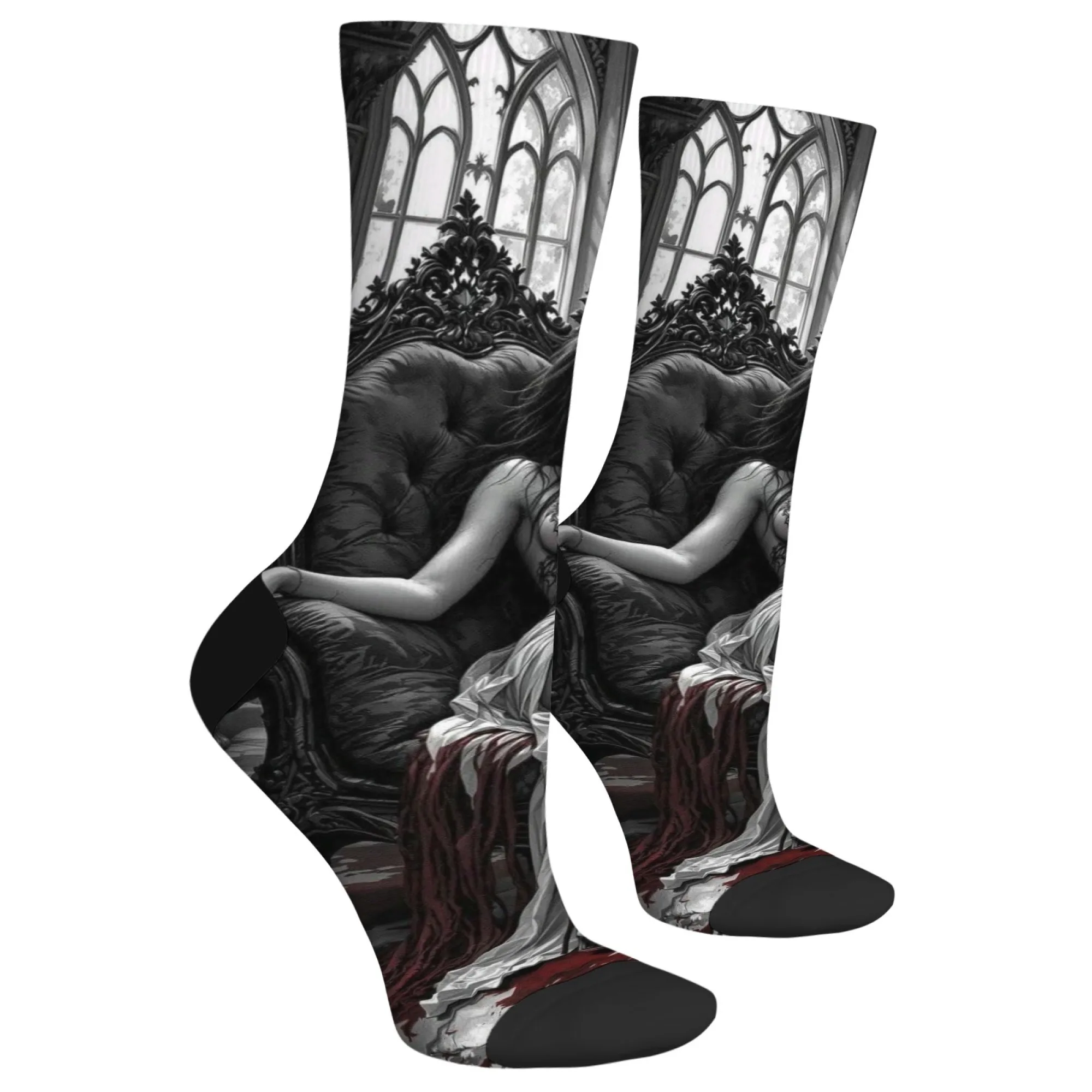 جوارب مضحكة للفتيات مصاص الدماء المثير الداكن، هدية حفلة مجنونة ومريحة ودافئة على الطراز القديم، جوارب هيب هوب شخصية للشارع