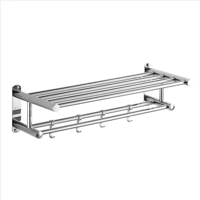 40/50cm Towel Rack With Movable Hooks 304 Stainless Steel Bathroom Kitchen Towel Holder Wall Mounted Towel Rack For Home Hotel