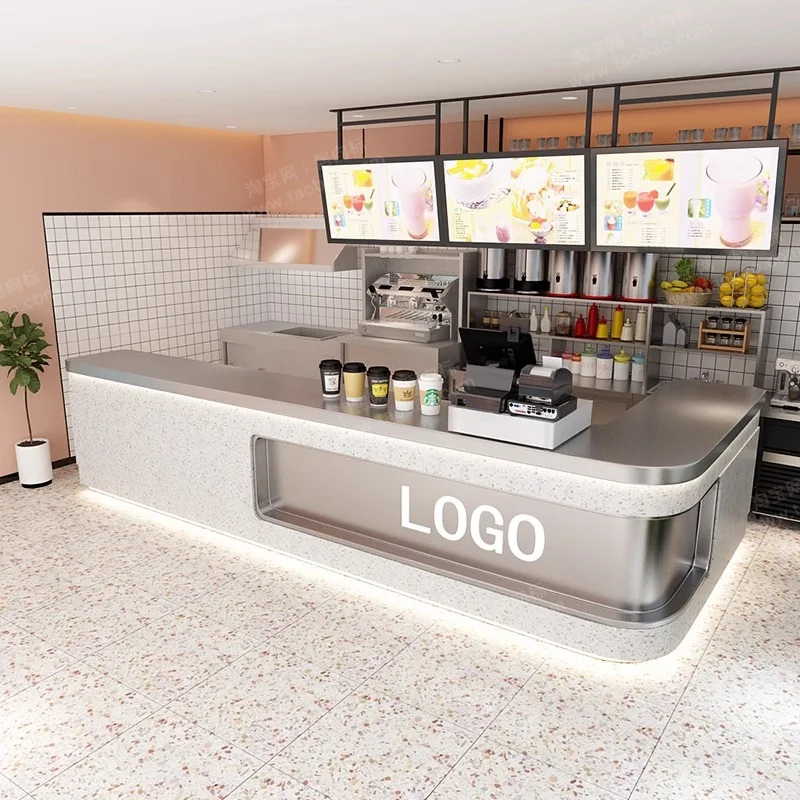 

Commercial Milk Tea Shop Reception Desk Stainless Steel Reception Desks Simple Elegant Office Furniture Reception Et Table YSJDT