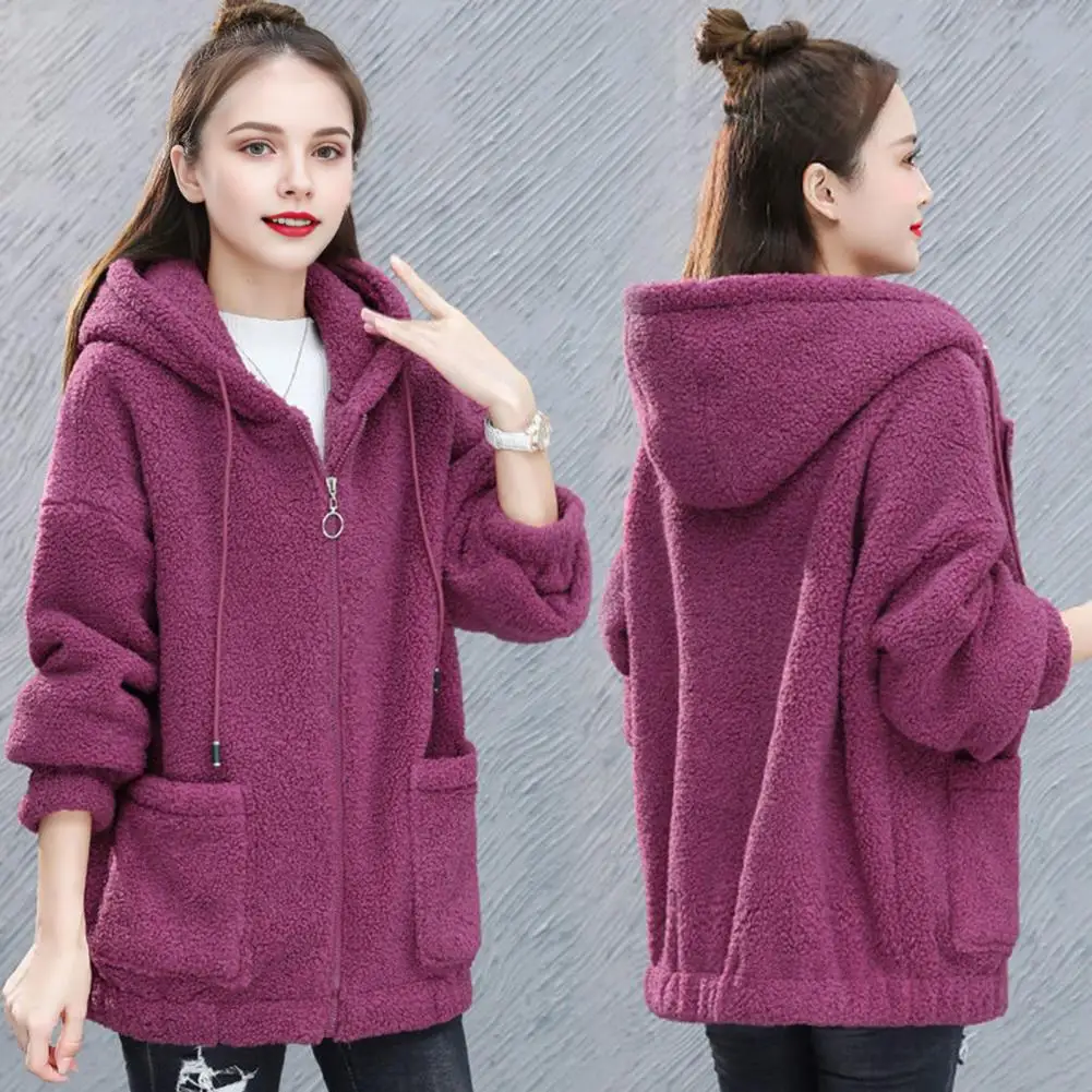 Long Sleeve Zip-up Hoodie Warm Cozy Women's Winter Hoodie with Fleece Lining Drawstring Hood Zipper Closure Windproof for Cold