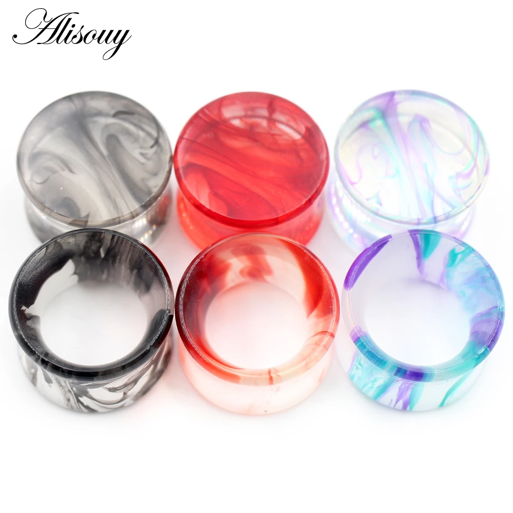 Alisouy 2PC 8mm-25mm Clear Smog Acrylic Hollow Double Flared Ear Tunnels Plugs Expander Stretcher Gauges Body Piercing Jewelry