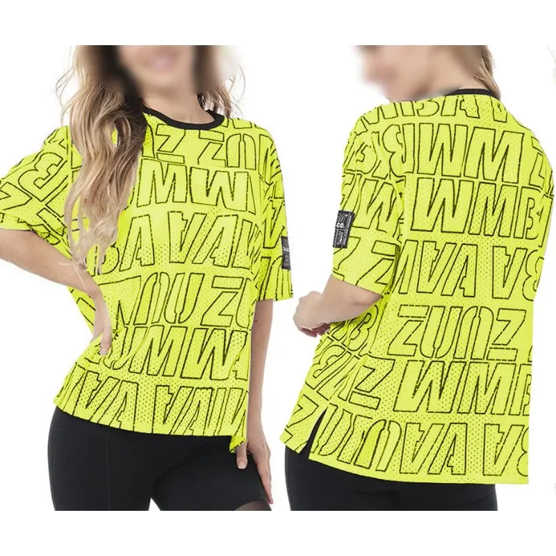 اللياقة البدنية البدلة الرياضية اليوغا الرقص التجفيف السريع شبكة قصيرة الأكمام فضفاضة التي شيرت الفلورسنت مطابقة التدريب وتتسابق للرجال والنساء