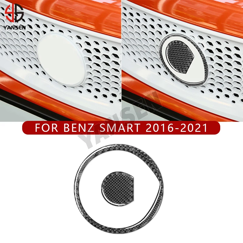 

Car Front Logo Circle Panel Cover Carbon Fiber Sticker For Benz Smart 453 Fortwo 2016-2021 Auto Accessories