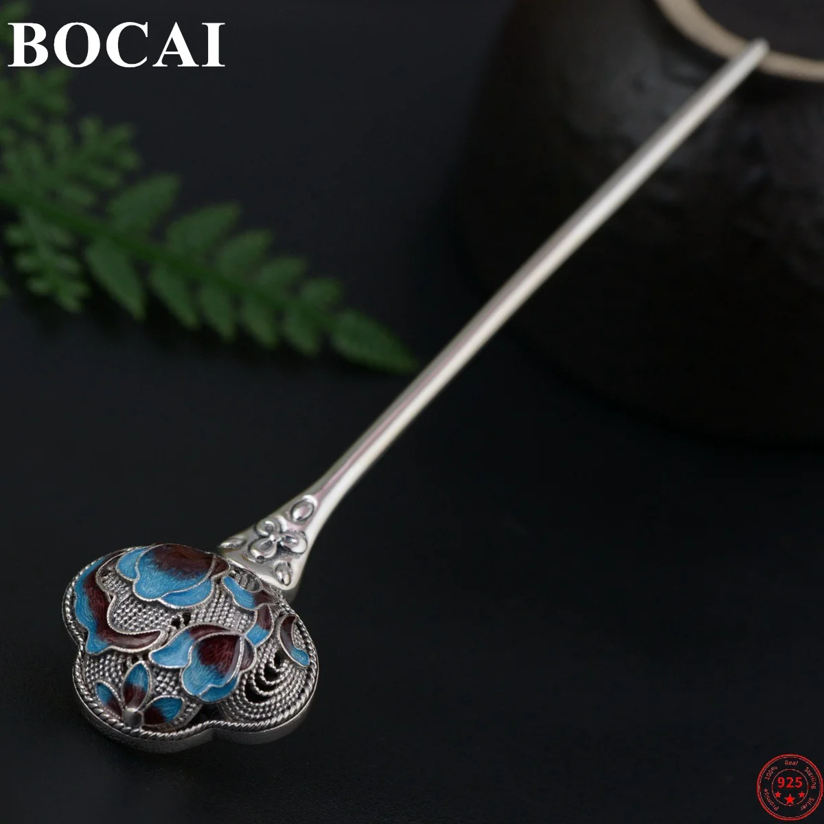 BOCAI S925 Sterling Silver Ornaments Headress for Women New Women's Fashion Archaize Style Mana Burn Cloisonne Head Jewelry