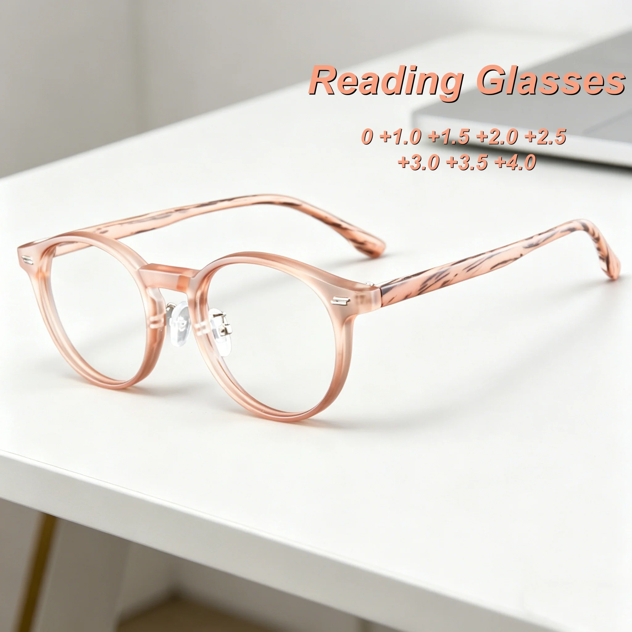 

2026 New Fashionable HD Round Frame Women's Reading Glasses Retro Neutral High Quality Wood Grain Leg Anti Blue Light Glasses