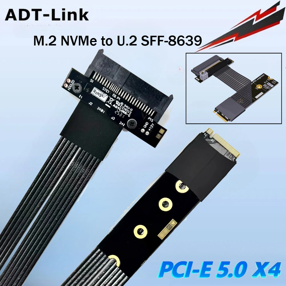 

ADT-Link M.2 NVMe to U.2 SFF-8639 SSD Riser Bend Cable PCIe 5.0 x4 Gen5 U.2 NVMe SSD-карты для удлинителя слота M.2 NVMe High-Speed