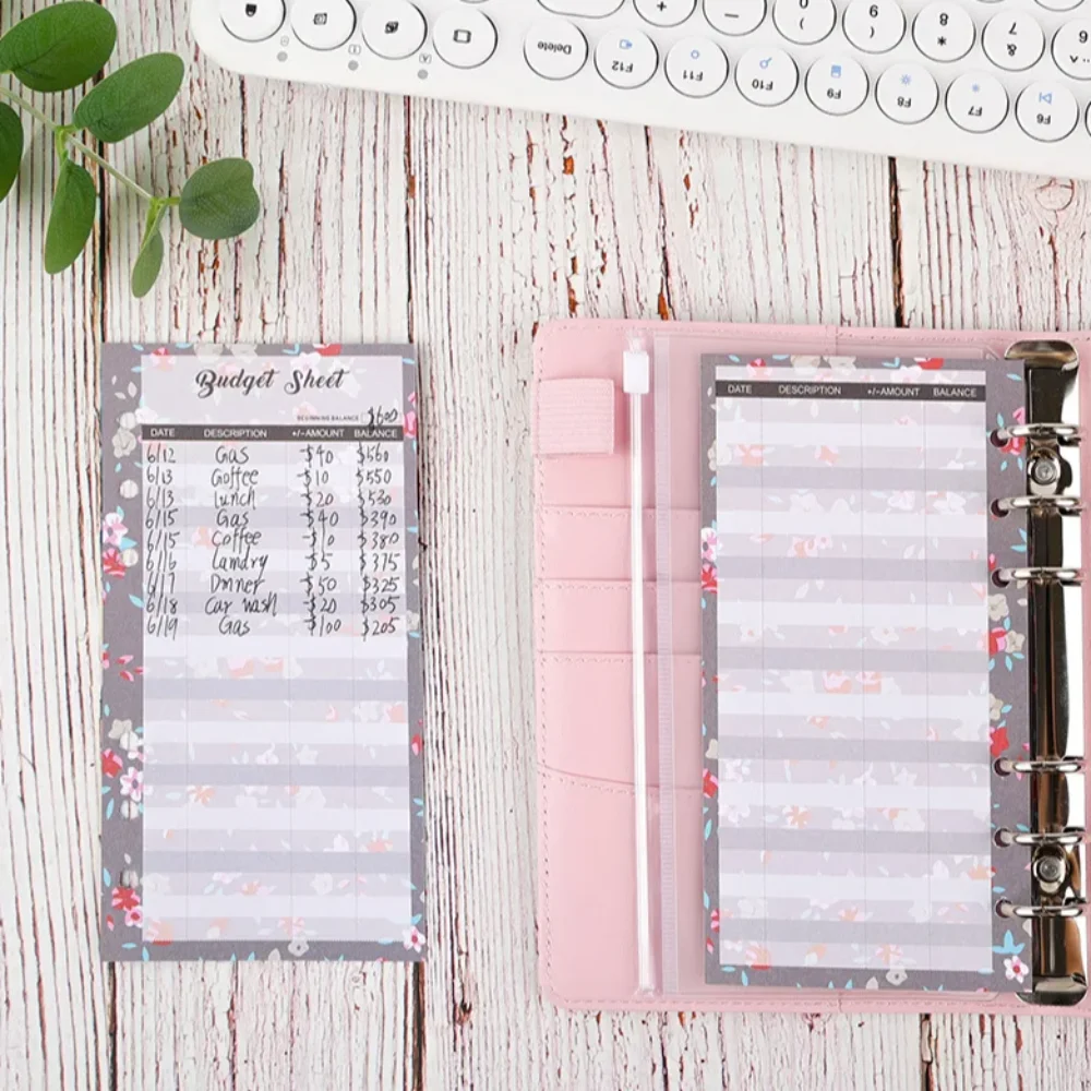 12Sheets A6 Loose Leaf Refill Budget Paper Flower 6 Holes Expense Tracker Refill Binder Paper Fruit Pattern for Cash Envelopes