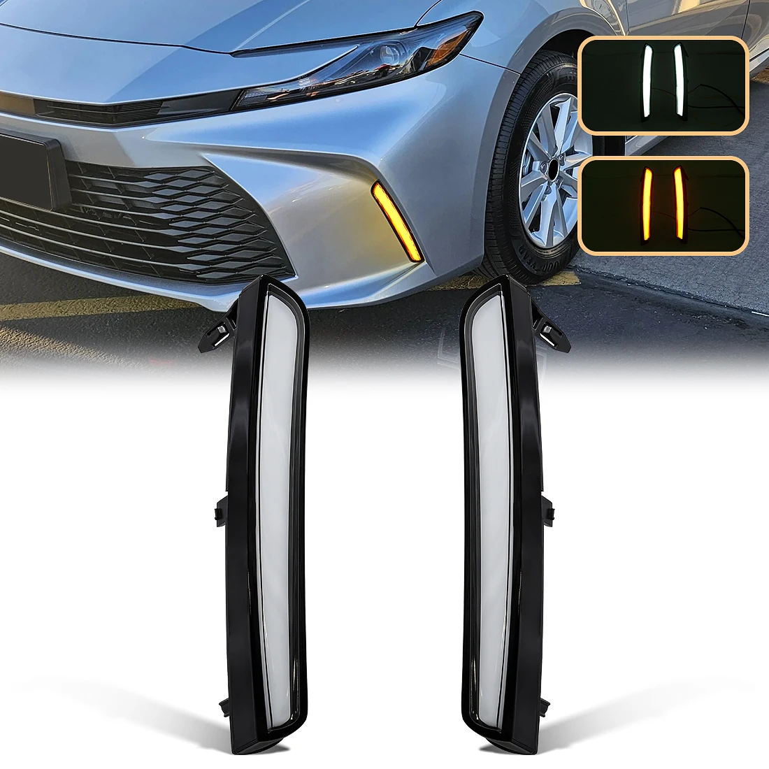 For Toyota Camry 2024 2025 9 Generation LED Daytime Running Lights DRL Turn Signal Lamp White Yellow Front Bumper Daylights 12V