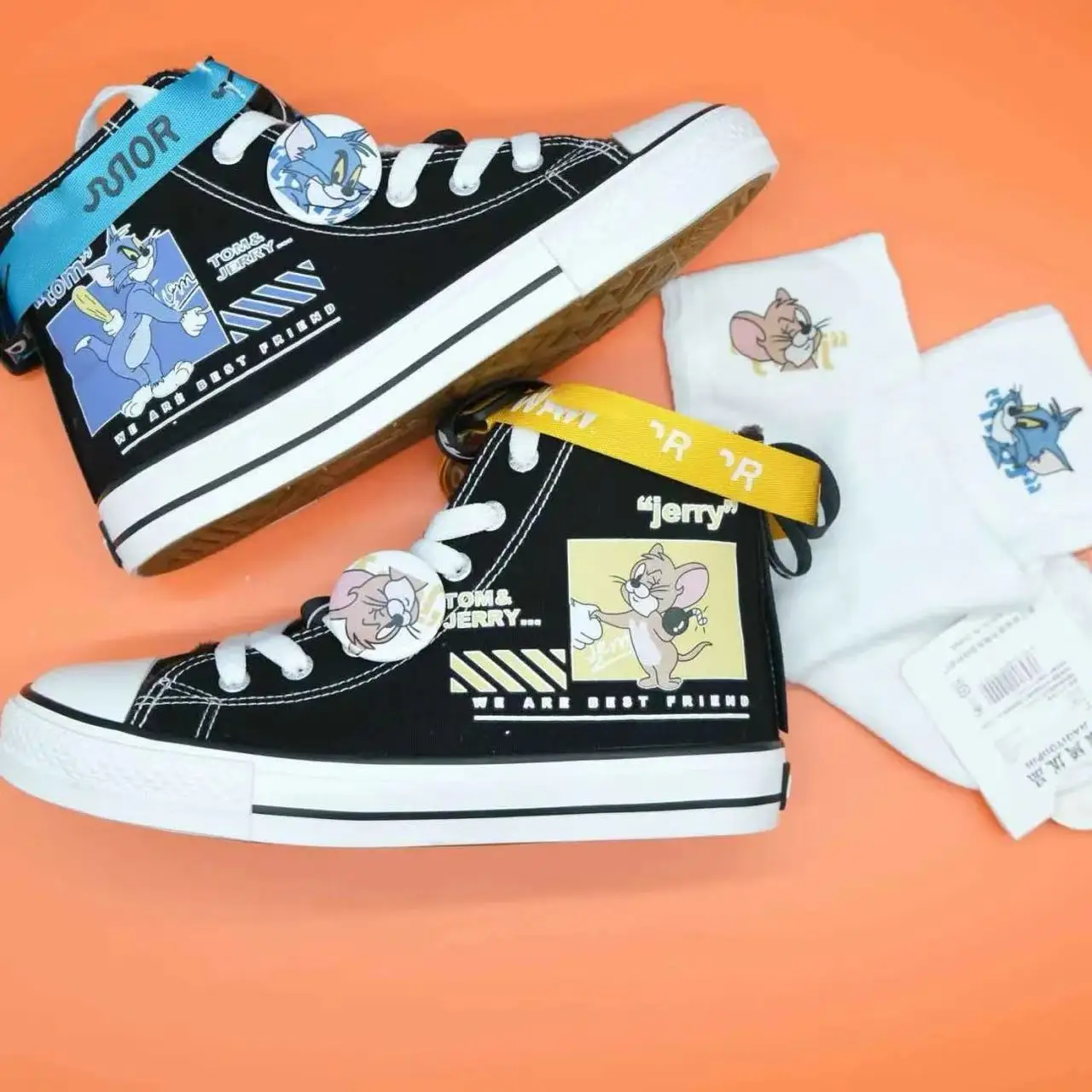 

r‌eal pictures 2025 new autumn winter cat and mouse plus big size cartoon black women girls board shoes man Casual Shoes Flats