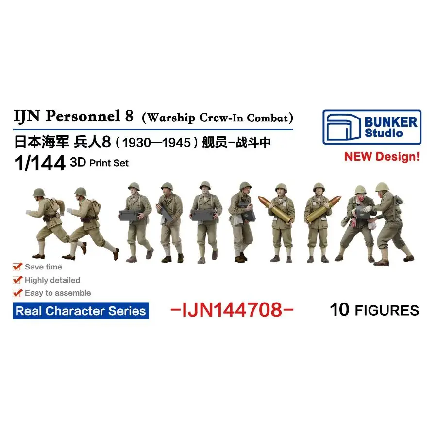 BUNKER IJN144708 1/144 IJN Personnel 8 (Warship Crew-In Combat) 3D-print 10PCS