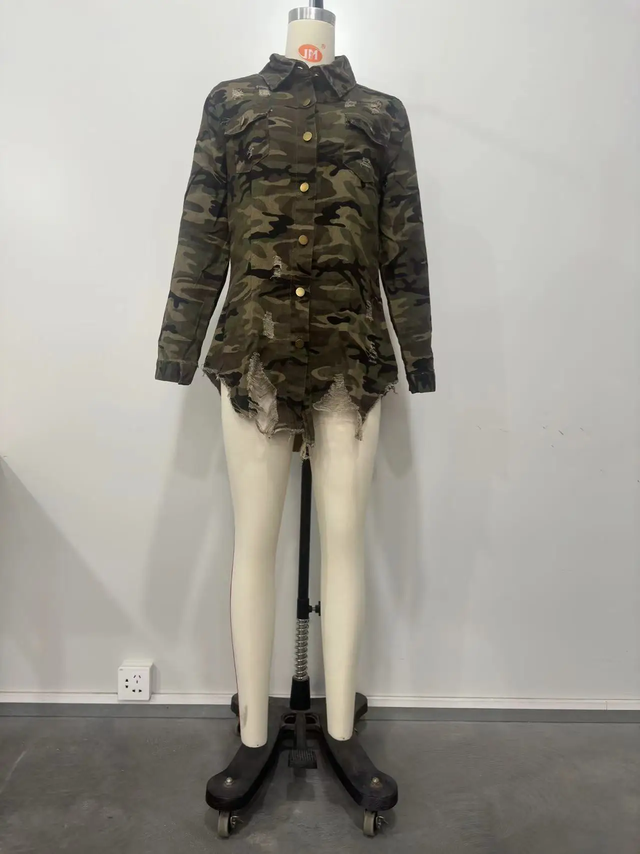 Shirt Coats Women Full Sleeve Tops Jackets Camouflage Casual Coat Turn Down Collar Single Breasted Y2k Streetwear Hole Jacket