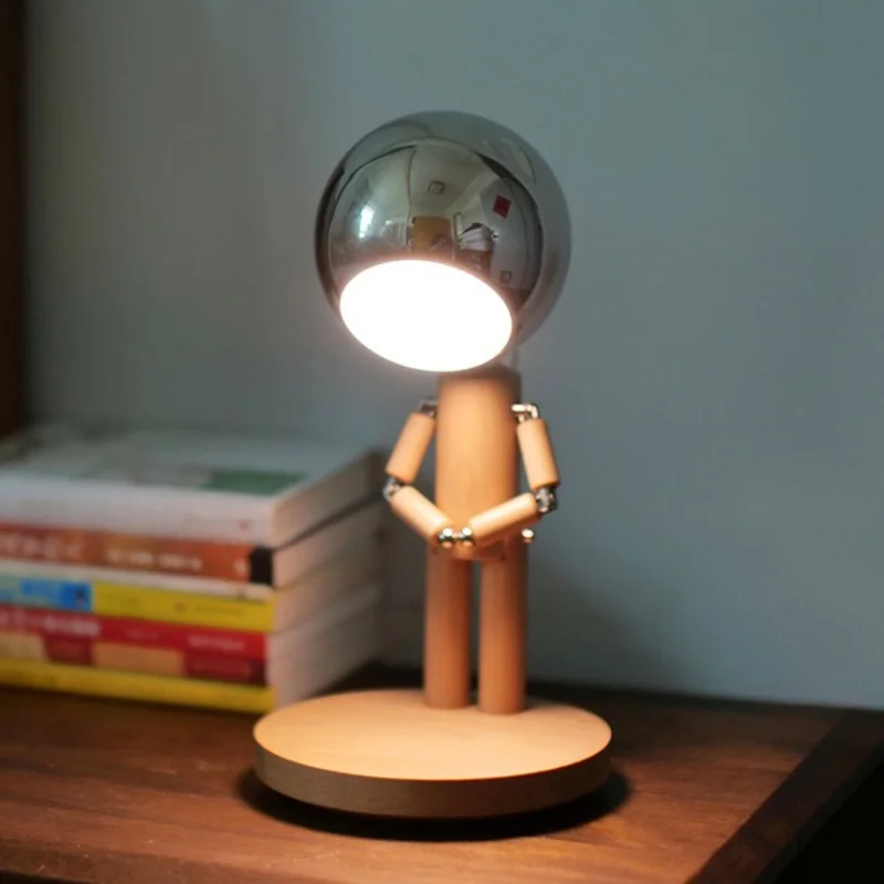 Creative Desk Lamp Solid Wood Rechargeable Bedroom Beside Table Lamp Rotatable Mood Study Desktop Light Home Decoration Lighting