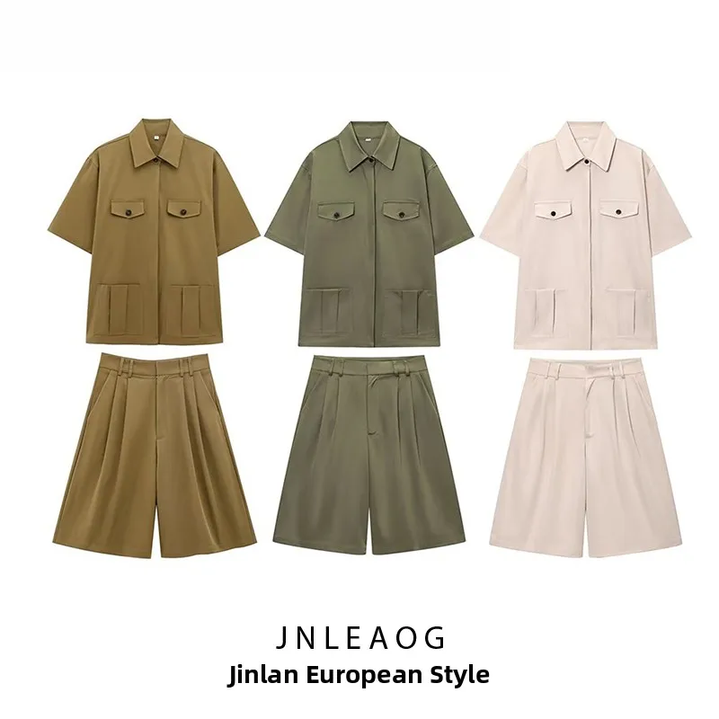 

Casual Cotton Blend irt with ort kets Pleated Design Polyester Fabric Loose Fit Youth Summer irt Regular Length