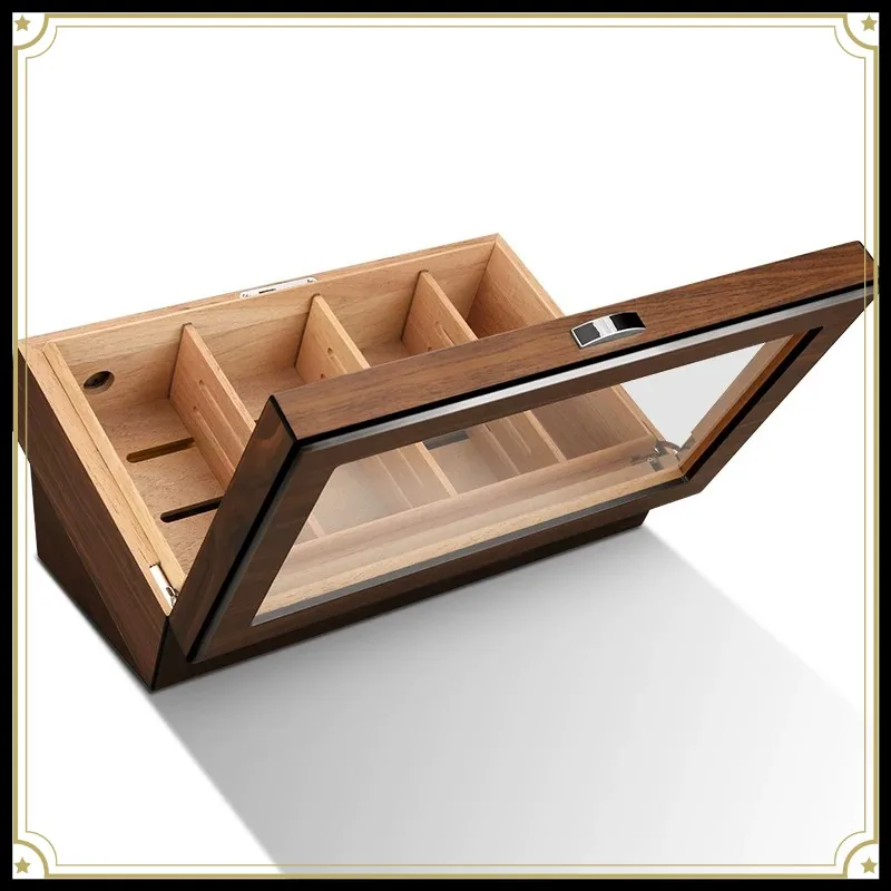 Cigar Display Box Large Capacity Partition Cedar Wood Moisturizing Box European Safety Lock
