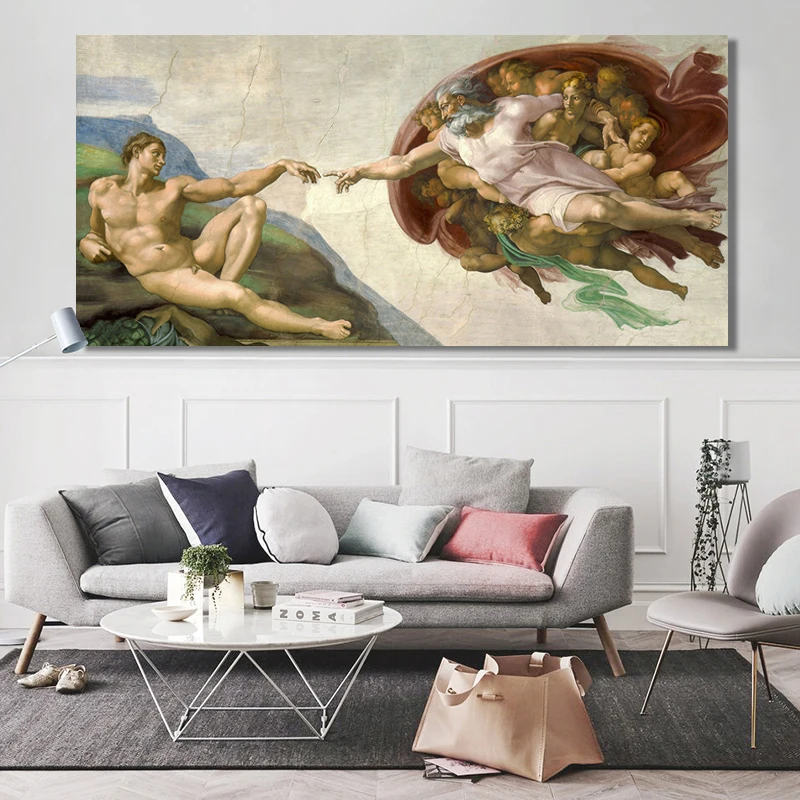 Sistine Chapel Ceiling Fresco of Michelangelo Creation of Adam Posters Wall Art Picture Canvas Paintings Decoration Home Decor