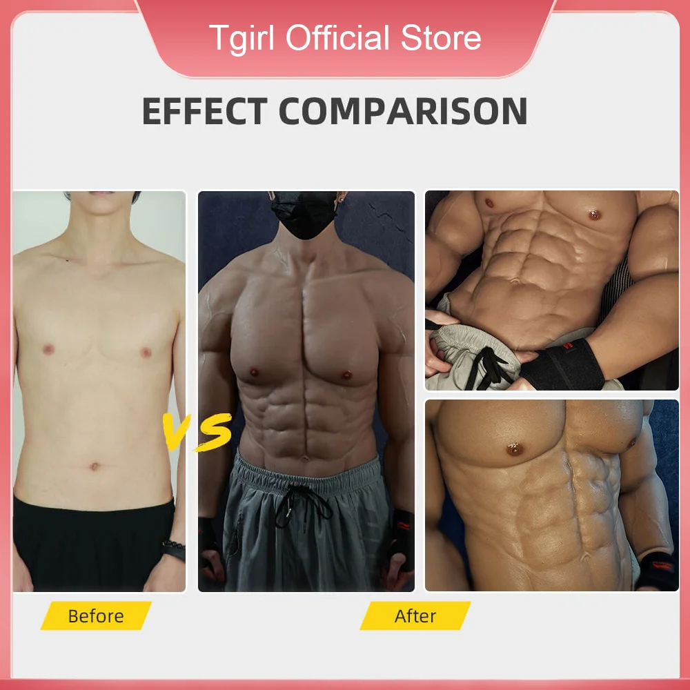 Tgirl Muscle Suit Men Fake Muscle Suit with 8 Abs Macho Silicon Muscle Men\'s Chest Bodysuit for Crossdresser Transgender Cosplay