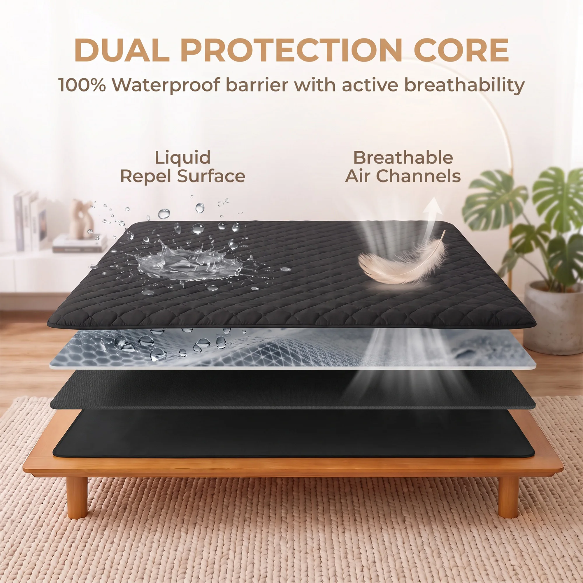 2 PCS Waterproof Quilted Mattress Protector, Thick Skin-Friendly Deep Pocket Bed Cover, Breathable Mattress Pad for Bedroom Bedding