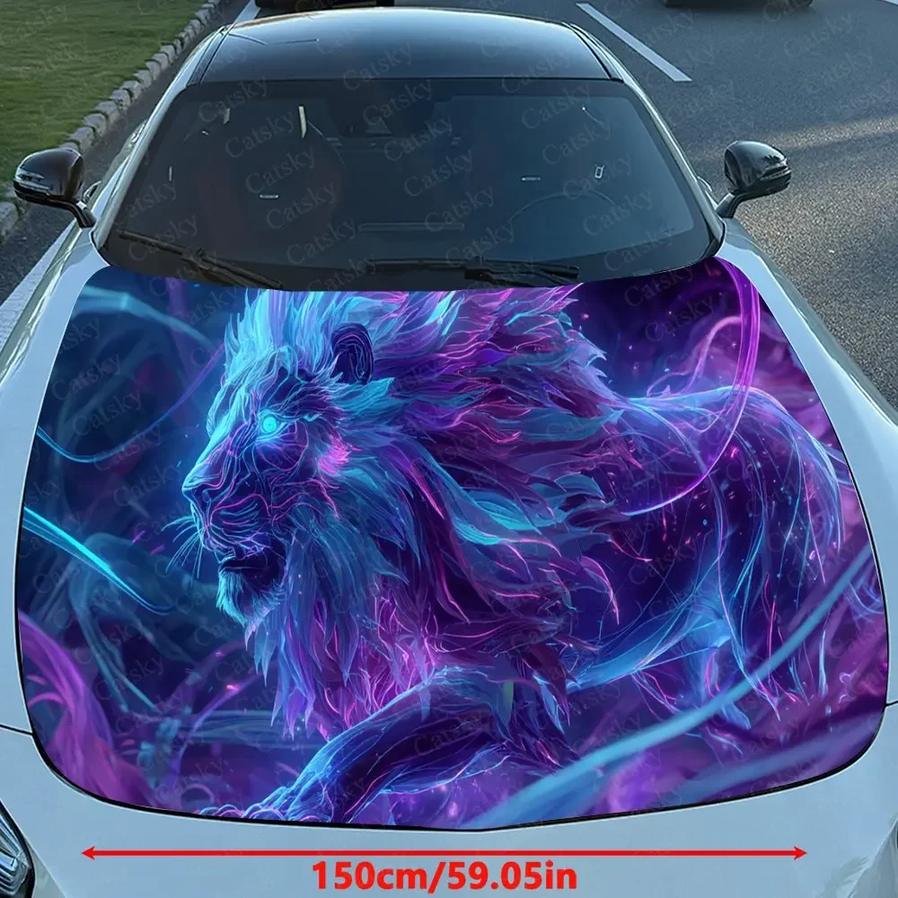 Artistic Purple Flame Lion Car Hood Stickers - Self-Adhesive, Waterproof and Durable Vinyl Wrap, Decorate And Protect Your Car -