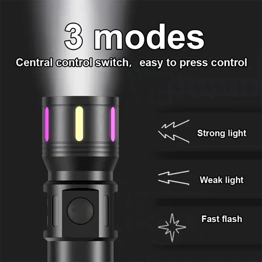 2025 High Power Led Flashlight Portable Zoom Torch Light USB Rechargeable Flashlights Tactical Lantern Strong Light Fishing Lamp