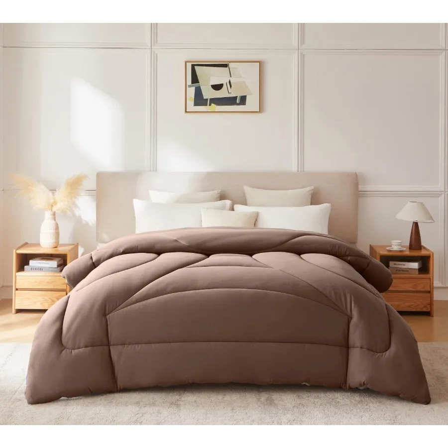 

Soft Quilted King Size Down Alternative Comforter for AllSeason Use in Oak Brown Ergonomic Quilted Stitching for Winter and Aut