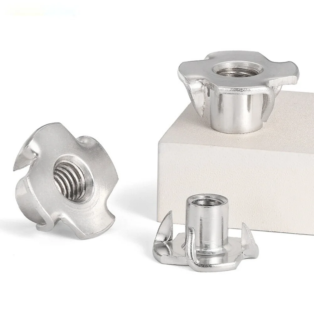 304 Stainless Steel Four-jaw T-nut M4-M10 1/4-20 5/16-18 3/8-16 Threaded Insert Nut for Outdoor Furniture