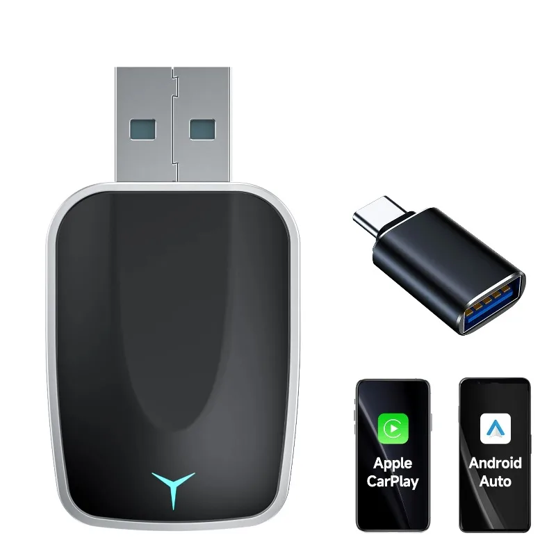 

Universal Wired to Wireless CarPlay Adapter/Android Auto Wireless Adapter Plug&Play with USB-A&USB-C Cables–Compatible 2in1 Hot