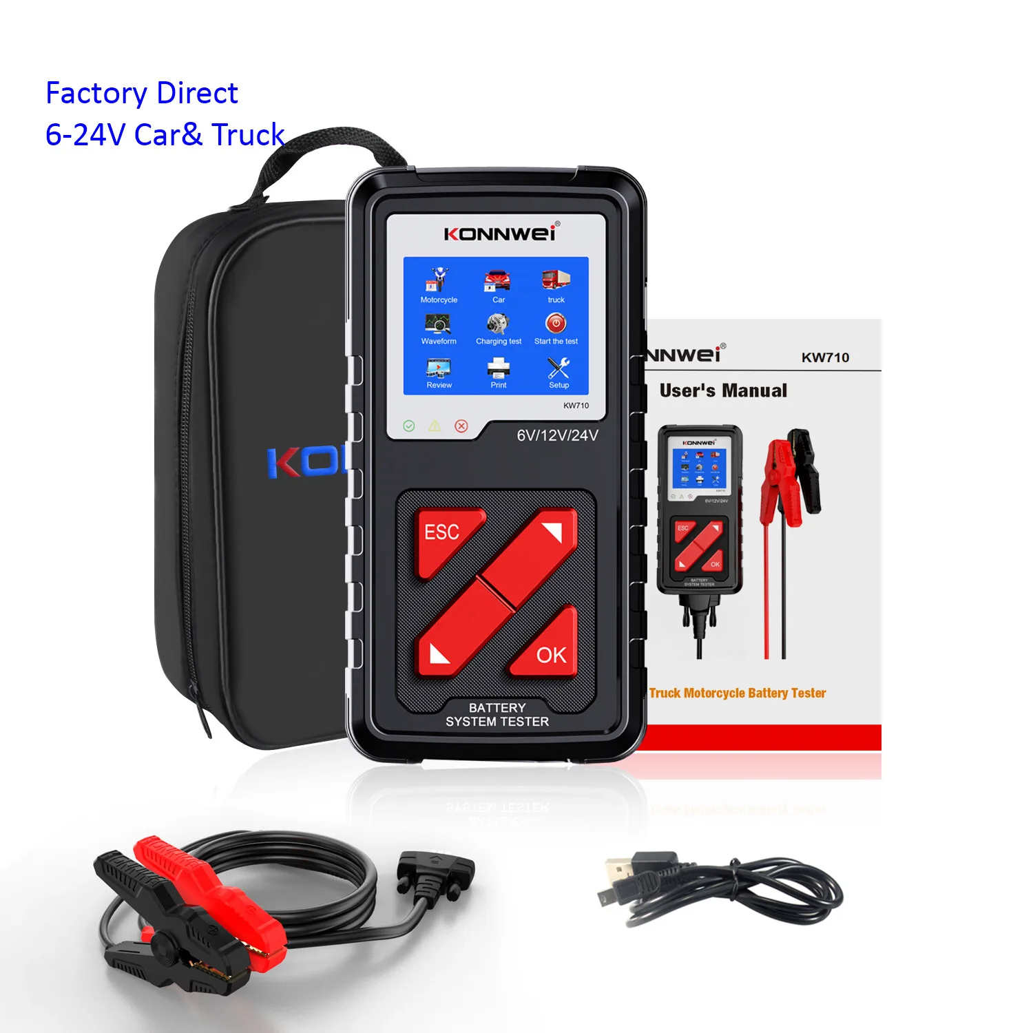 

Universal Car Diagnostic Tools Factory Konnwei KW710 12V 24V Battery Tester Truck Battery System Tester 10-2000 Cca With Italian