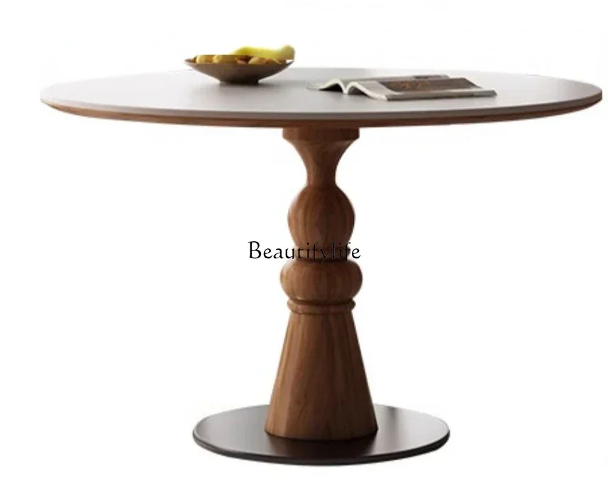 

FG28Medieval solid wood rock slab dining table Household round dining table