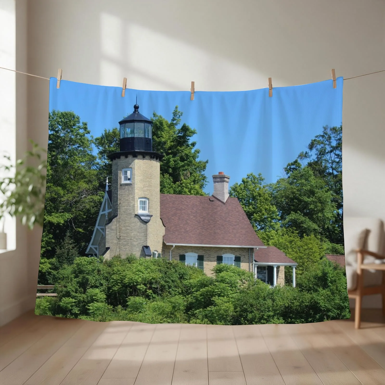 White River Light Station Throw Blanket couch cozy soft plush fuzzy picnic outdoor blanket