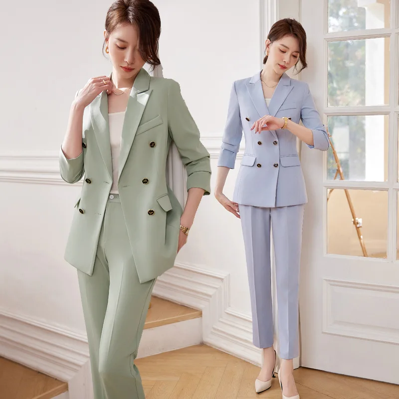 

Business Suit Women's Spring and Autumn Fashion Korean Style Lightly Mature Dignified Goddess Fan High-End Work Clothes Green Su