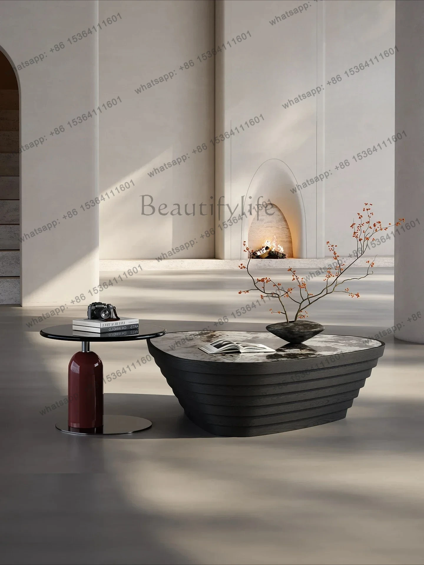 

Italian minimalist natural luxury stone coffee table living room home original high-end triangle designer