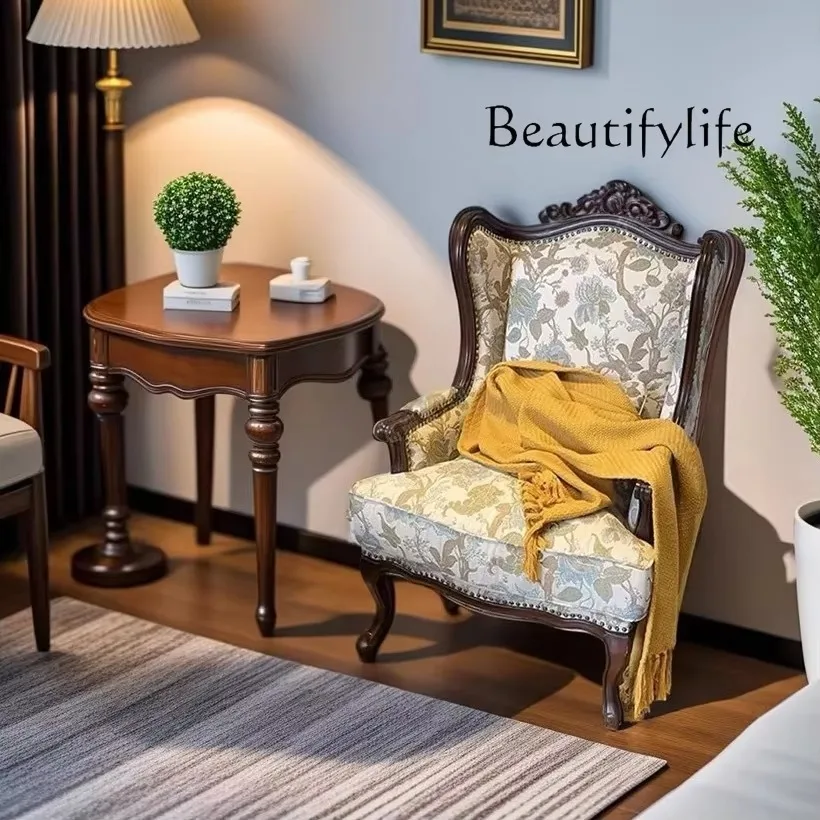 X40 American Solid Wood Sofa Chair Tiger Chair Living Room Single Sofa Nordic Light Luxury Balcony Leisure Chair