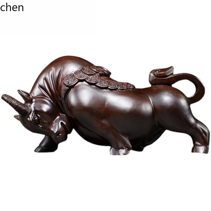 

HTT Ebony Wood Carving Ornament Cow Sculpture Money Cow Zodiac Cow Living Room Decoration Office Desk Display High-end Gift