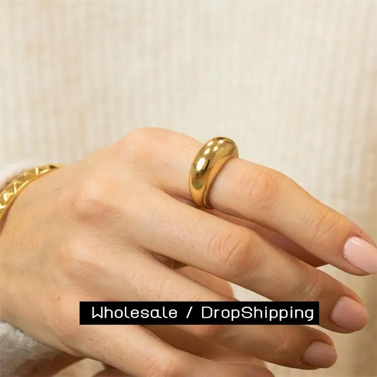 CARLIDANA Minimalism Polish Stainless Steel Chunky Rings Gold Color Trendy Geometric Round Circle Ring for Women Wedding Jewelry