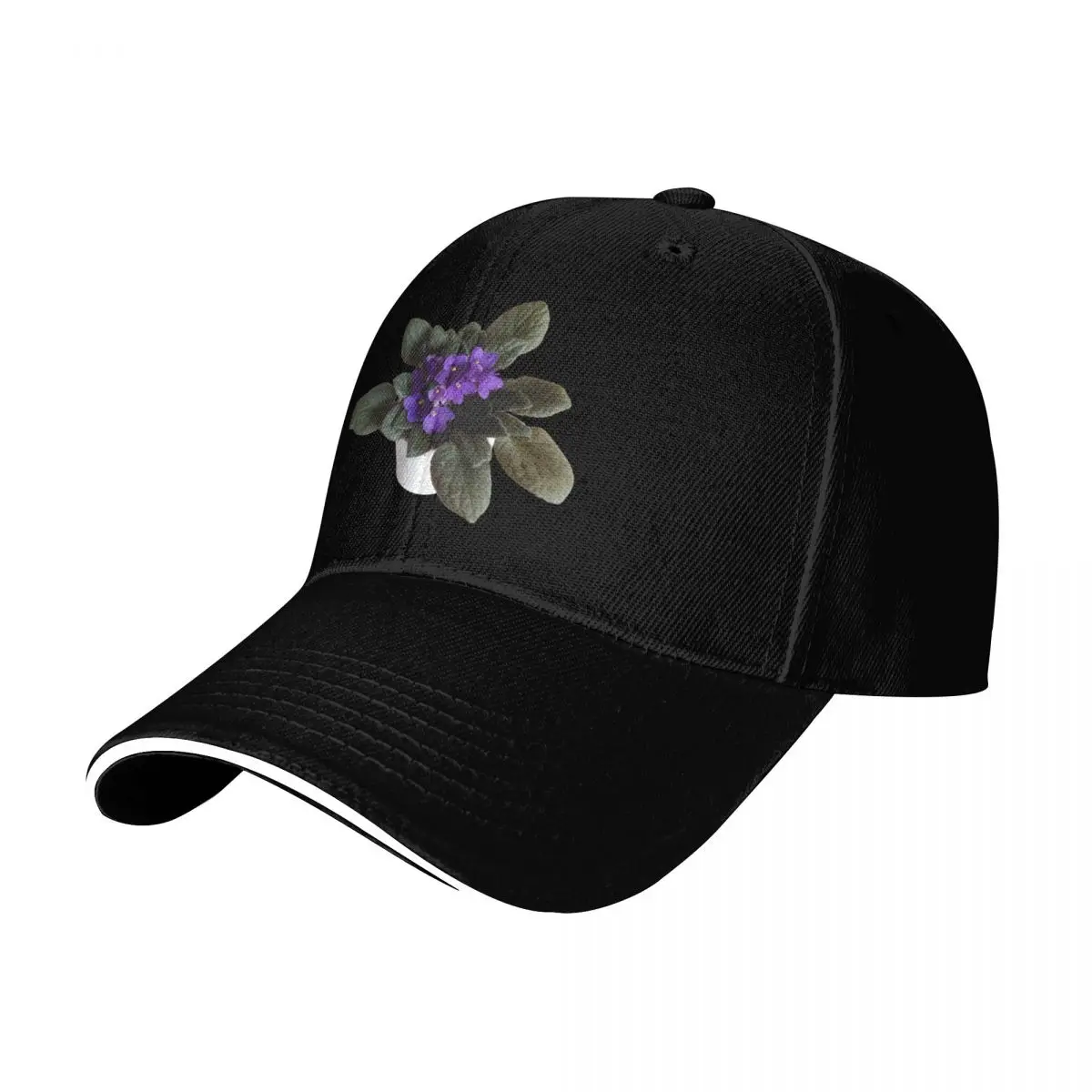 Purple African violets original artwork Baseball Cap Contrast Two Tone Brim Snapback Flat Bill Strapback Dad Hat